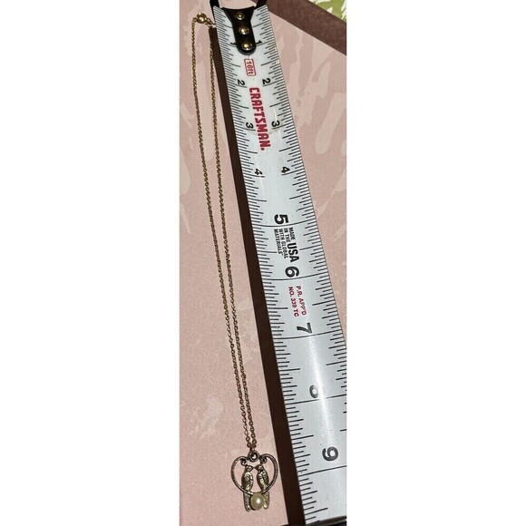 LOVEBIRDS HEART Faux Pearl Pendant Necklace Gold Tone Womens 17in Bird Lovers - Picture 5 of 8